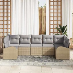 vidaXL Tuinbankenset met kussen 7 pcs Beige en Licht Grijs poly rattan