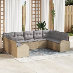 vidaXL Tuinbankenset 9 st Beige en Licht Grijs poly rattan