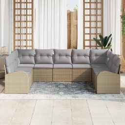 vidaXL Tuinbankenset met kussen 9 pcs Beige en Licht Grijs poly rattan