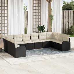 vidaXL Tuinbankenset 10 st Zwart en Wit poly rattan