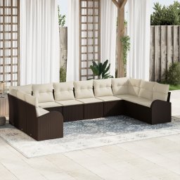 vidaXL Tuinbankenset 10 st Bruin en wit poly rattan