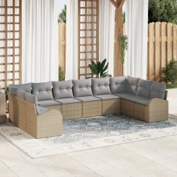 vidaXL Tuinbankenset 10 st Beige en Licht Grijs poly rattan