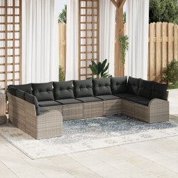 vidaXL Tuinbankenset 10 st Lichtgrijs poly rattan