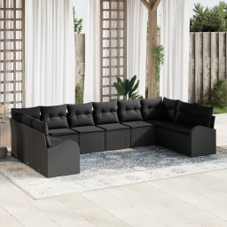 vidaXL Tuinbankenset 10 st Zwart poly rattan