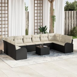 vidaXL Tuinbankenset 11 st Bruin en Crème poly rattan