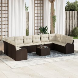 vidaXL Tuinbankenset 11 st Bruin en Crème poly rattan