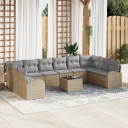 vidaXL Tuinbankenset 11 st Beige en Licht Grijs poly rattan