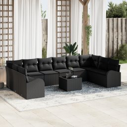 vidaXL Tuinbankenset 11 st Zwart poly rattan