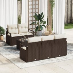 vidaXL Tuin Sofa Set 6 st 5-Aantal zitplaatsen Bruin en Crème