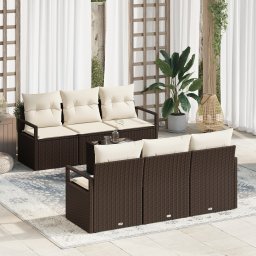 vidaXL Tuin Sofa Set 7 st 6-Aantal zitplaatsen Bruin en Crème