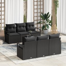 vidaXL Tuin Sofa Set 7 st 6-Aantal zitplaatsen Zwart poly rattan