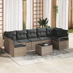 vidaXL Tuin Sofa Set 8 st 7-Aantal zitplaatsen Grijs poly rattan