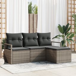 vidaXL Bankstel 4 st Grijs poly rattan