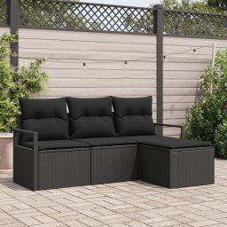vidaXL Bankstel 4 st Zwart poly rattan