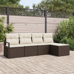 vidaXL Bankstel 5 st Bruin en Crème poly rattan