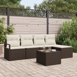 vidaXL Bankstel 6 st Bruin en Crème poly rattan