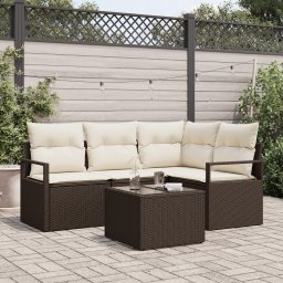 vidaXL Bankstel 5 st Bruin en Crème poly rattan