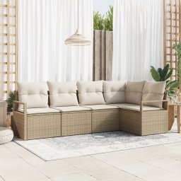 vidaXL Tuinbankenset 5 st Beige en Wit poly rattan