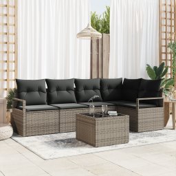 vidaXL Tuinbankenset 6 st Lichtgrijs poly rattan