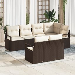 vidaXL Tuinbankenset 7 st Bruin en wit poly rattan