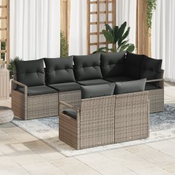 vidaXL Tuinbankenset 7 st Grijs poly rattan