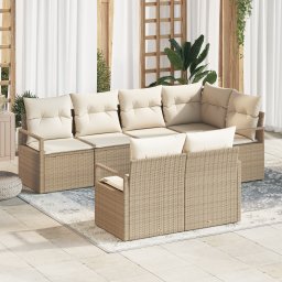 vidaXL Tuinbankenset 7 st Beige en Wit poly rattan