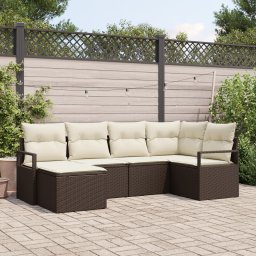 vidaXL Bankstel 6 st Bruin en Crème poly rattan