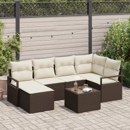 vidaXL Bankstel 7 st Bruin en Crème poly rattan