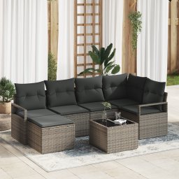 vidaXL Bankstel 7 st Lichtgrijs poly rattan