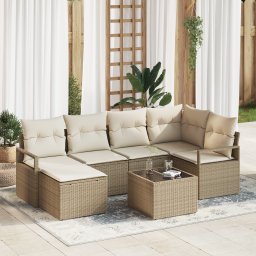 vidaXL Bankstel 7 st Beige en Crème poly rattan