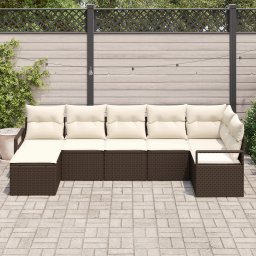 vidaXL Bankstel 7 st Bruin en Crème poly rattan