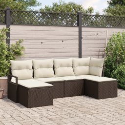 vidaXL Bankstel 6 st Bruin en Crème poly rattan
