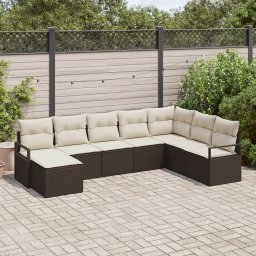 vidaXL Bankstel 8 st Bruin en Crème poly rattan