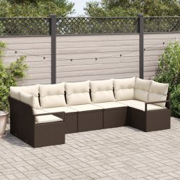 vidaXL Tuinbankenset 7 st Bruin en wit poly rattan