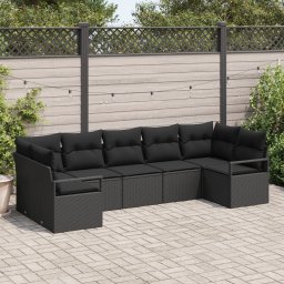vidaXL Tuinbankenset 7 st Zwart poly rattan