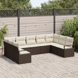 vidaXL Tuinbankenset 9 st Bruin en wit poly rattan