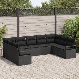 vidaXL Tuinbankenset 9 st Zwart poly rattan
