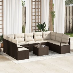 vidaXL Tuinbankenset 10 st Bruin en Crème poly rattan