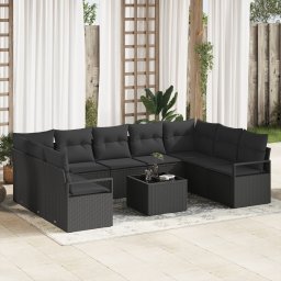vidaXL Tuinbankenset 10 st Zwart poly rattan