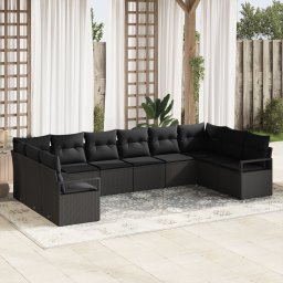 vidaXL Tuinbankenset 10 st Zwart poly rattan
