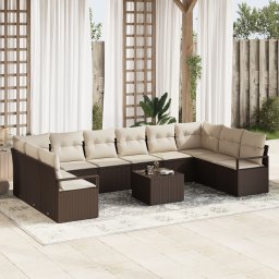 vidaXL Tuinbankenset 11 st Bruin en Crème poly rattan