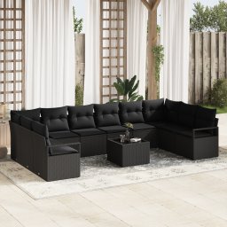 vidaXL Tuinbankenset 11 st Zwart poly rattan