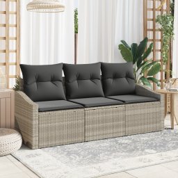 vidaXL Tuinbankenset 3 st Lichtgrijs poly rattan