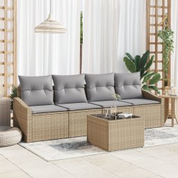 vidaXL Bankstel 5 st Beige en Grijs poly rattan