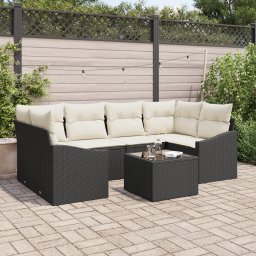 vidaXL Bankstel 7 st Zwart en Crème poly rattan