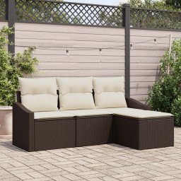 vidaXL Bankstel 4 st Bruin en Crème poly rattan