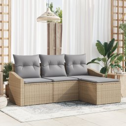 vidaXL Bankstel 4 st Beige en Licht Grijs poly rattan