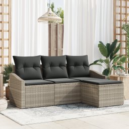 vidaXL Bankstel 4 st Lichtgrijs poly rattan