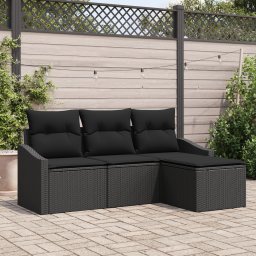 vidaXL Bankstel 4 st Zwart poly rattan