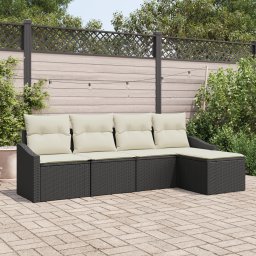vidaXL Bankstel 5 st Zwart en Crème poly rattan